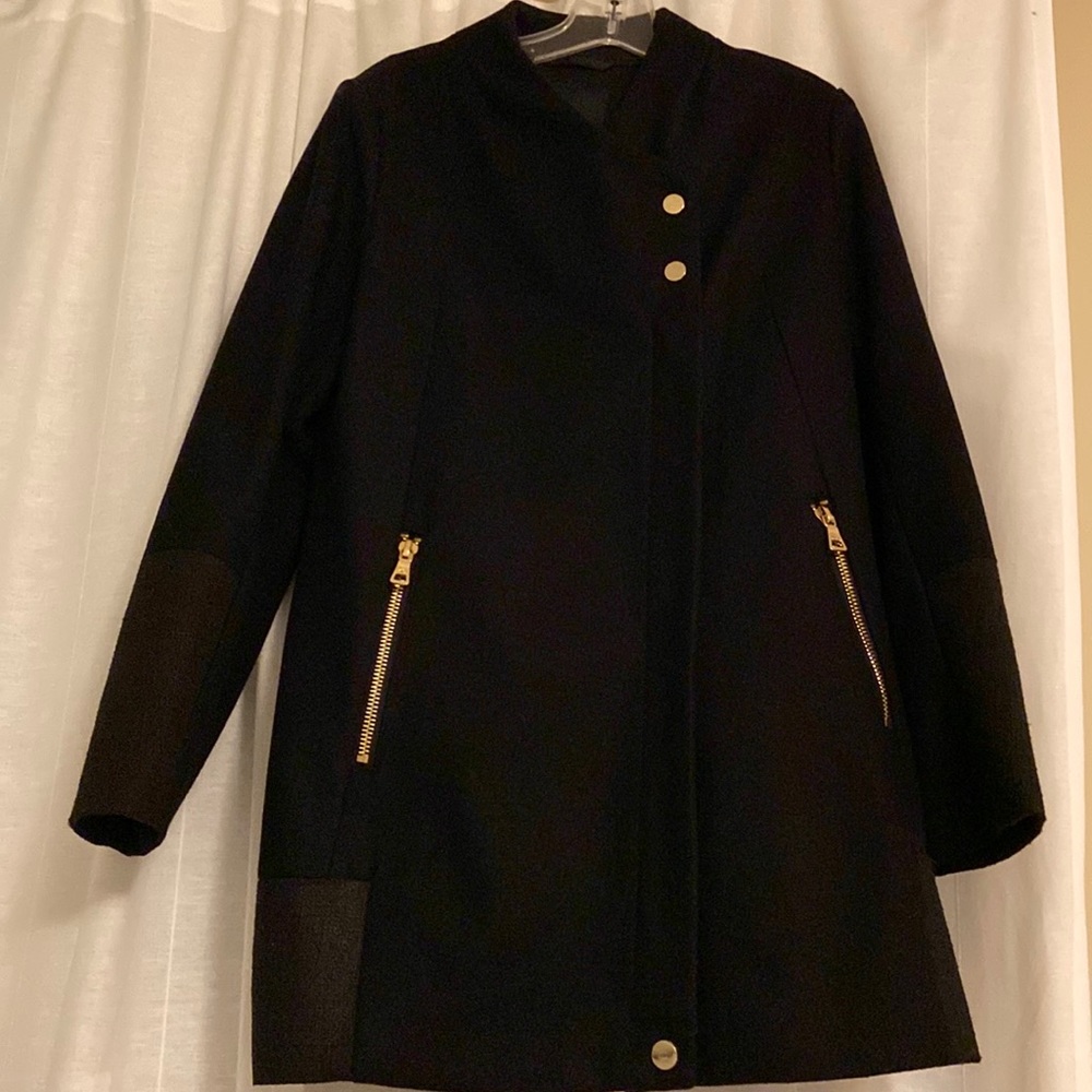 Black thigh length wool coat, size M